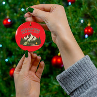 Load image into Gallery viewer, Adventure Has No Limit Ceramic Ornament — Camping Mountain Campfire Holiday Décor