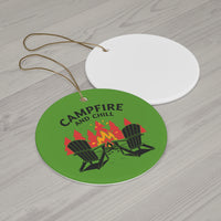 Load image into Gallery viewer, Campfire and Chill Ceramic Ornament — for Outdoor Lovers
