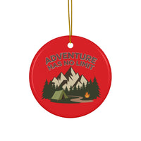 Load image into Gallery viewer, Adventure Has No Limit Ceramic Ornament — Camping Mountain Campfire Holiday Décor