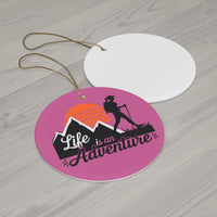 Load image into Gallery viewer, Adventure Ceramic Ornament — “Life is an Adventure” Hiking Holiday Decoration
