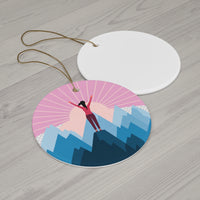 Load image into Gallery viewer, Ceramic Ornament - Mountain Sunrise Hiker Christmas Tree Ornament