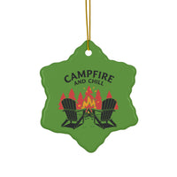 Load image into Gallery viewer, Campfire and Chill Ceramic Ornament — for Outdoor Lovers