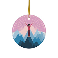 Load image into Gallery viewer, Ceramic Ornament - Mountain Sunrise Hiker Christmas Tree Ornament