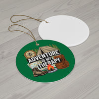 Load image into Gallery viewer, Adventure Is My Therapy Ceramic Ornament — Camping Travel Keepsake