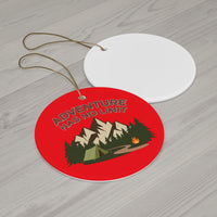 Load image into Gallery viewer, Adventure Has No Limit Ceramic Ornament — Camping Mountain Campfire Holiday Décor